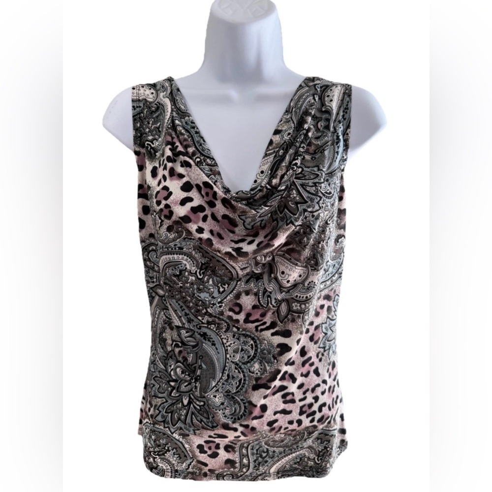 INC International Concepts Pink Paisley & Animal Print Cowl Neck Tank
